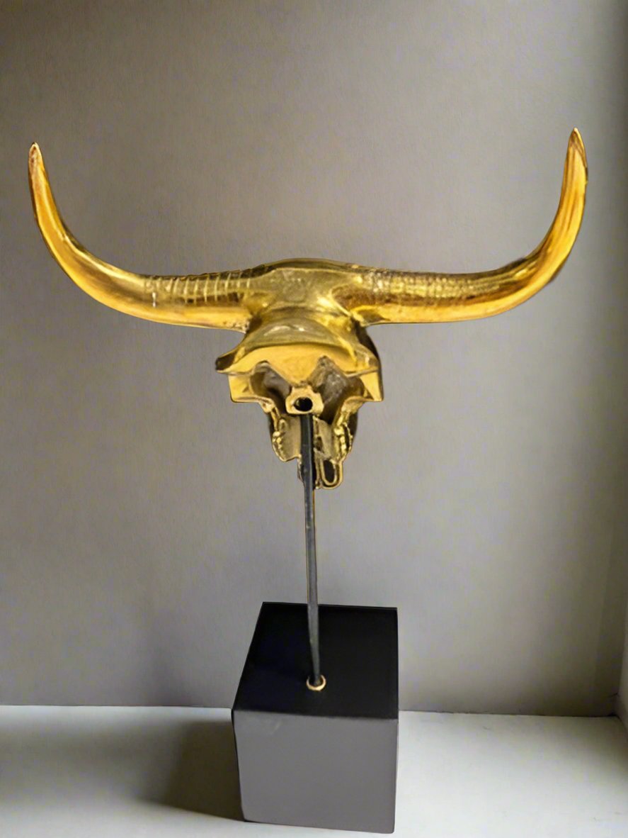 Brass Bull Skull Sculpture