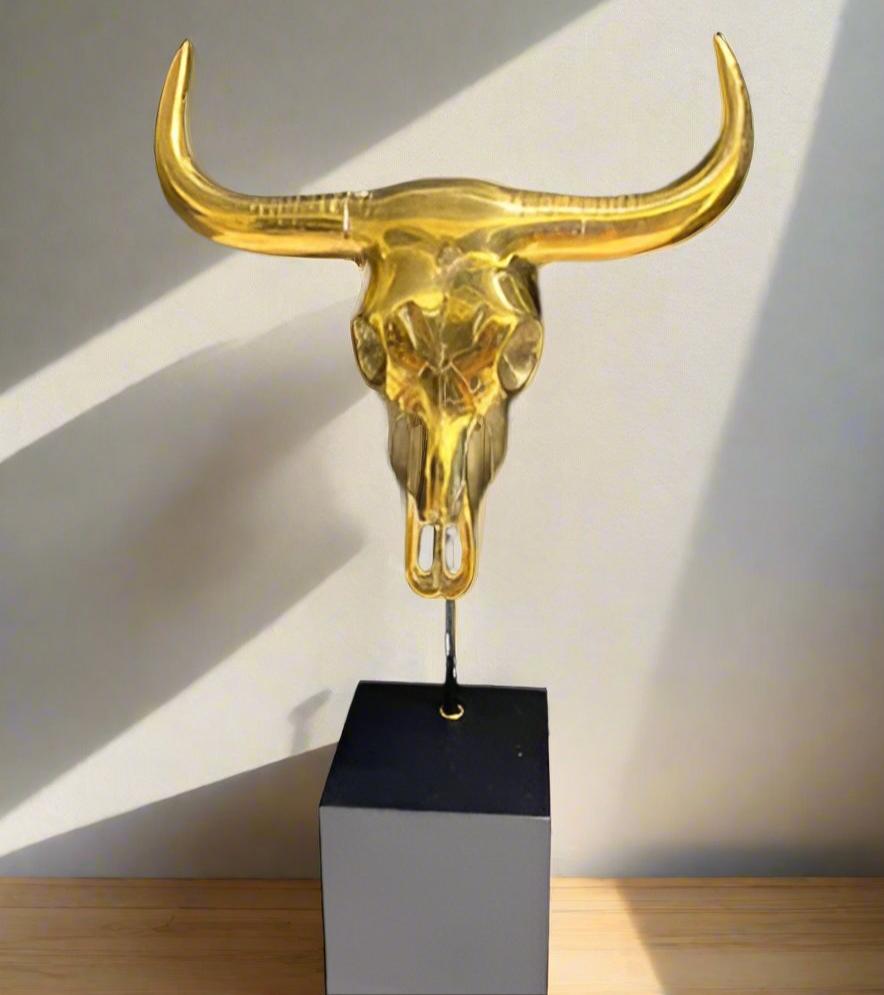 Brass Bull Skull Sculpture