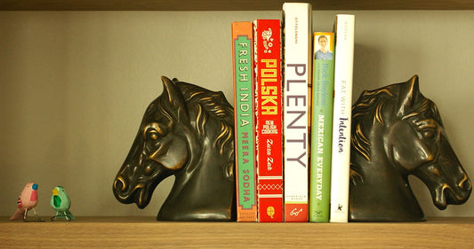 Vintage Ceramic and Brass Glazed Horse Head Bookends - Set of 2