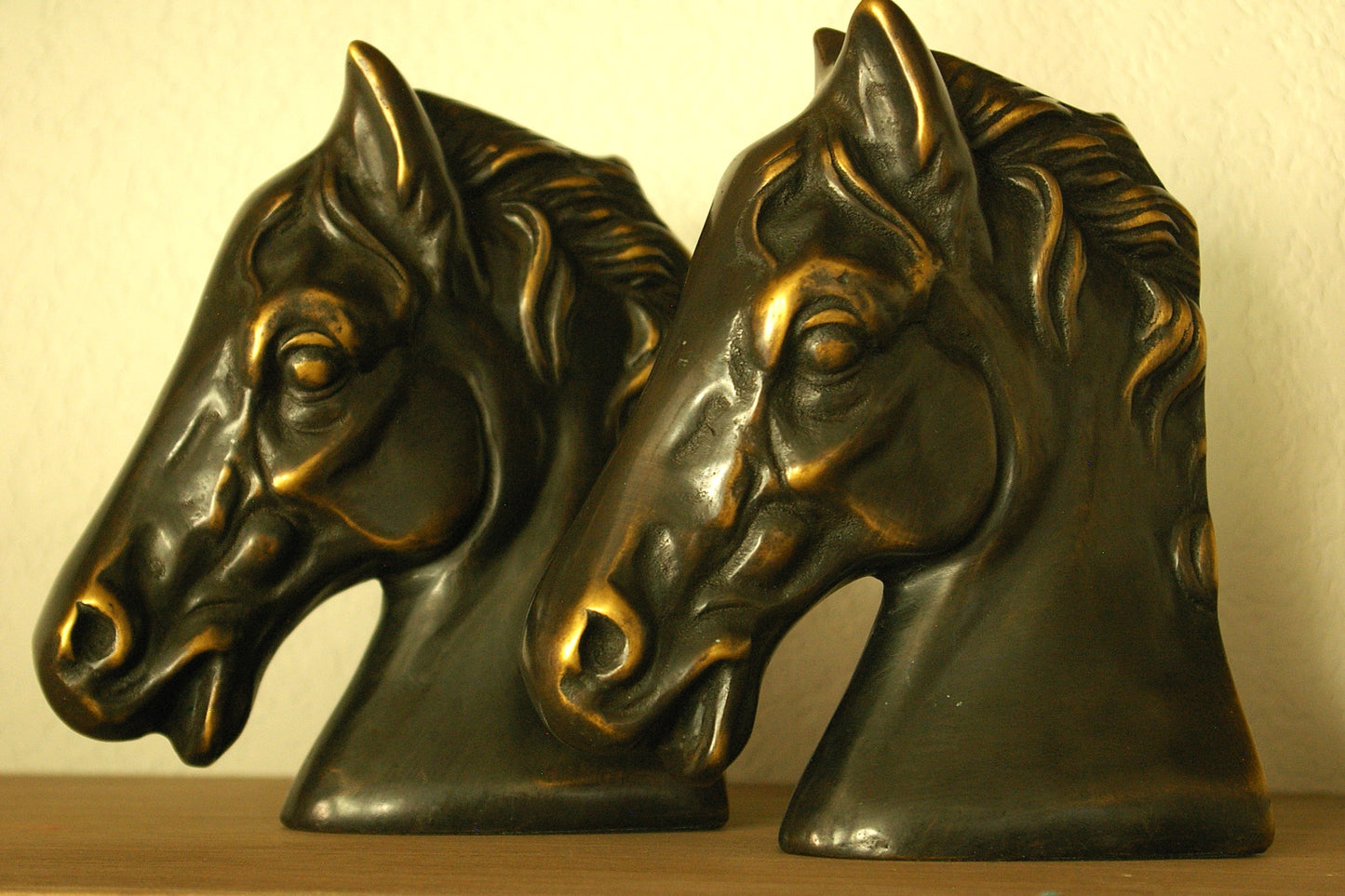 Vintage Ceramic and Brass Glazed Horse Head Bookends - Set of 2