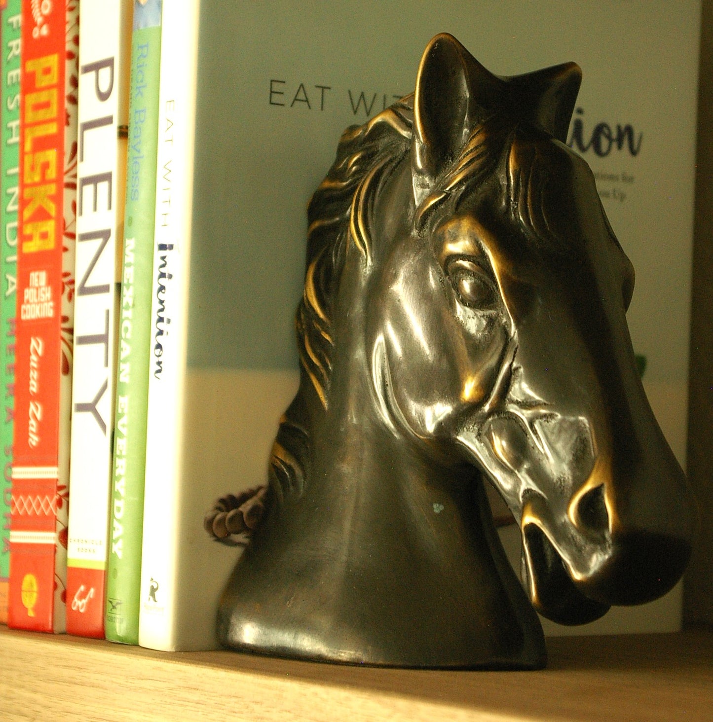 Vintage Ceramic and Brass Glazed Horse Head Bookends - Set of 2