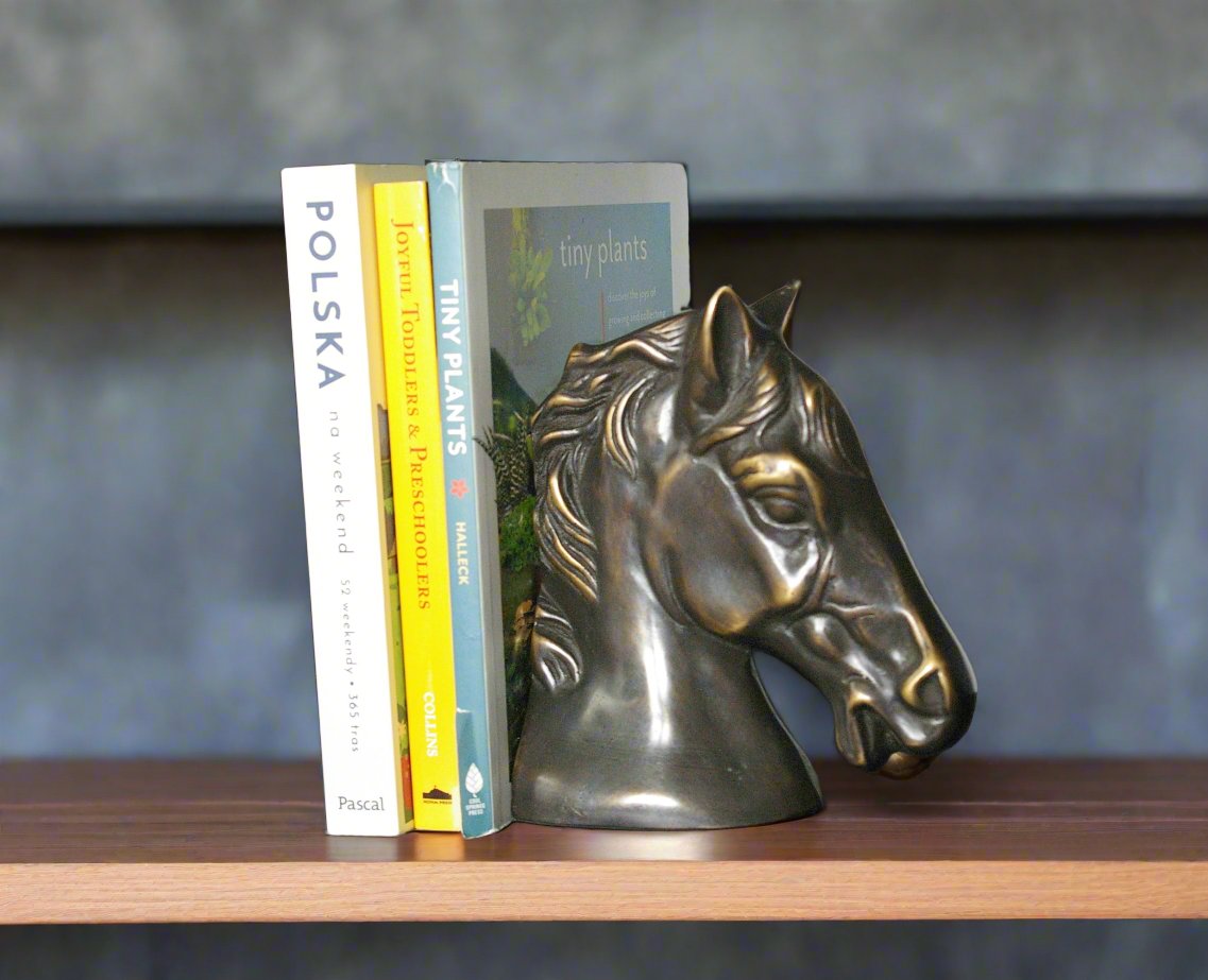 Vintage Ceramic and Brass Glazed Horse Head Bookends - Set of 2