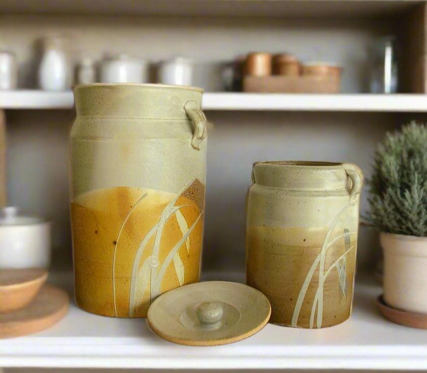 Handcrafted Stoneware Jars - Set of Two